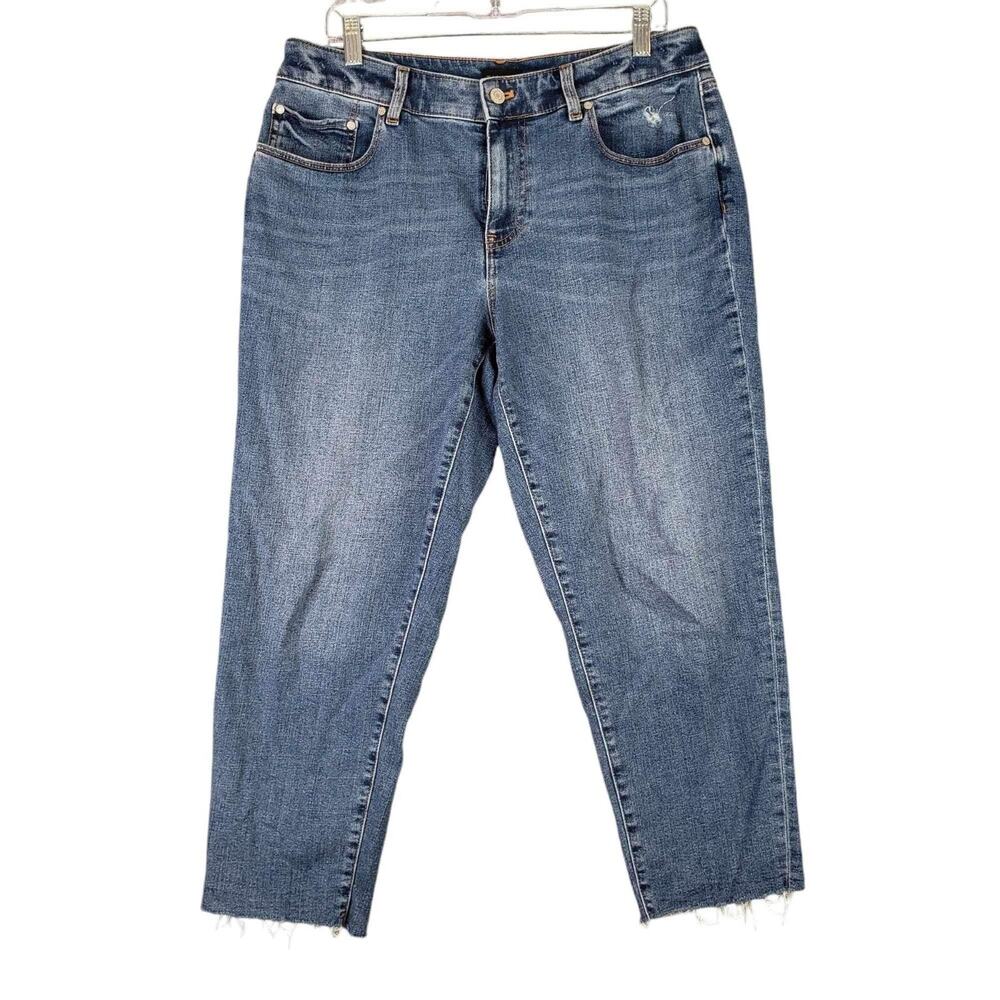 Talbots Jeans Womens Size 8p Petite Blue Medium Wash Denim Raw Hem Relaxed